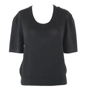 St John Sz M Black Scoop Neck Pullover Santana Knit Wool Blend Top